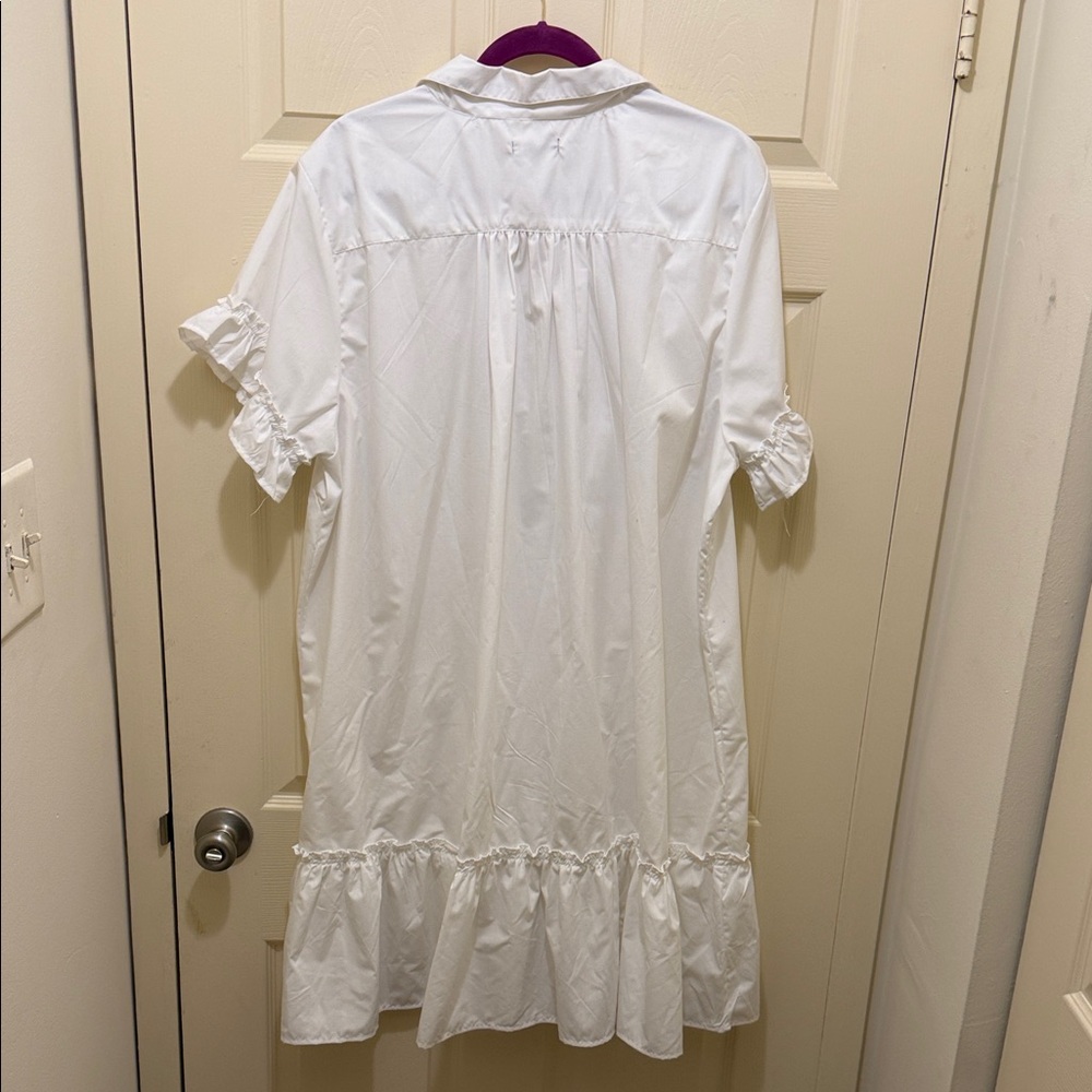 White Ruffle-Trim Button Front Mini Dress - Picture 2 of 3